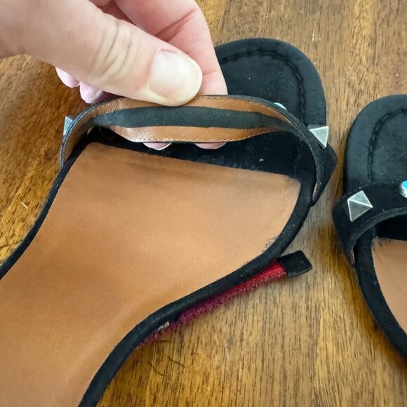 Valentino Rockstud  Multicolored Accents Black Suede Sandals - Picture 12 of 12